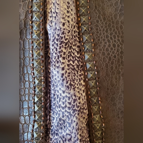 Chico's Croc Embossed Studded Beaded Reptile Faux Leather Bomber Jacket Size 12 - Picture 5 of 10